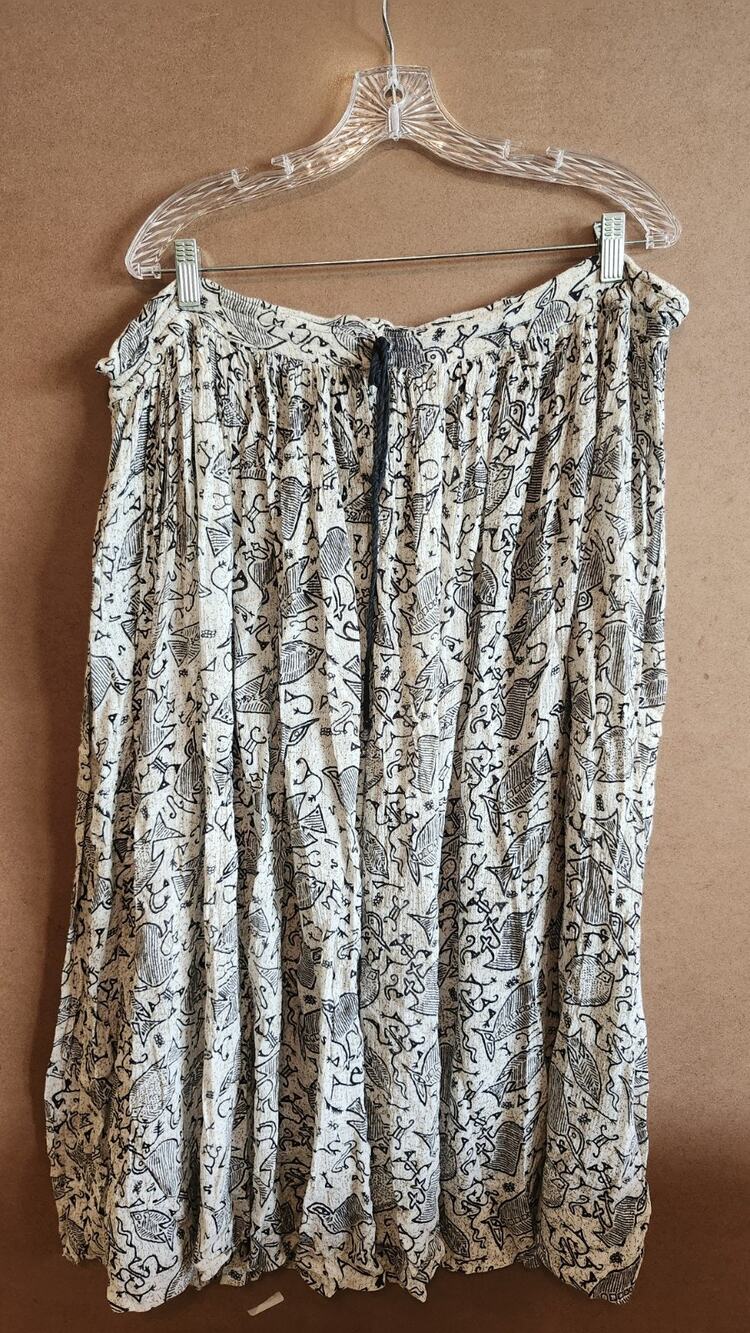 VTG Blue Plate Boho Novelty Print Midi Skirt XL Cotton Blend Flowy Wb35